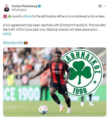 記者：布塔將加盟雅典帕納辛奈科斯，體檢在即。