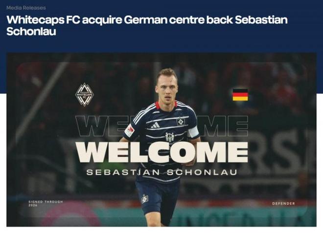 官方：溫哥華白浪簽約31歲中衛(wèi)舍恩勞，簽1年合同可續(xù)約。