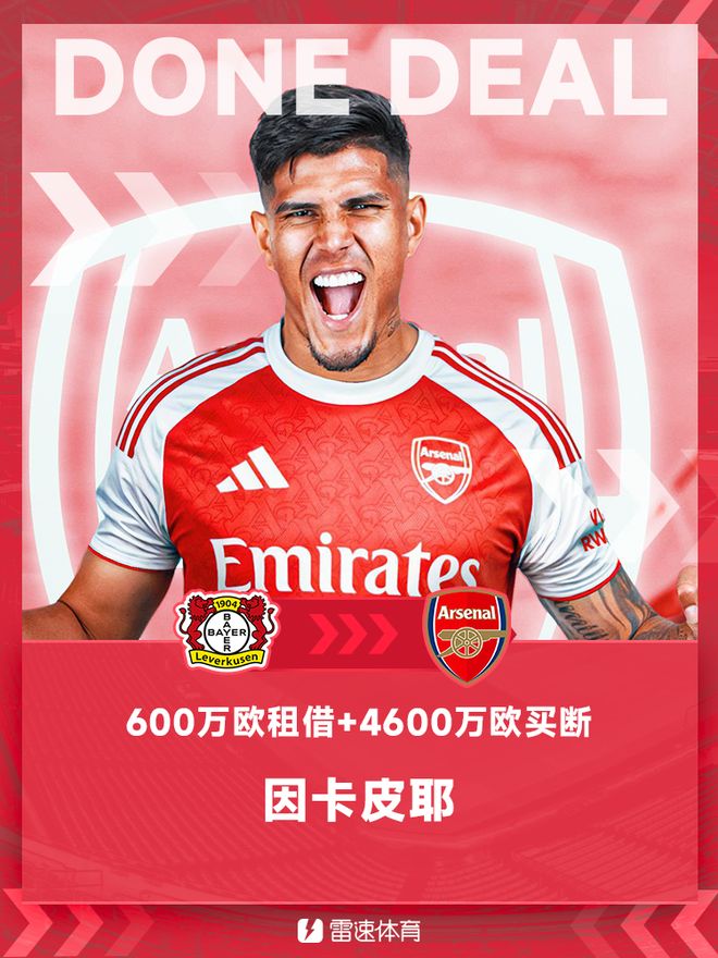 官方：阿森納簽因卡皮耶，先租后買總價5200萬歐