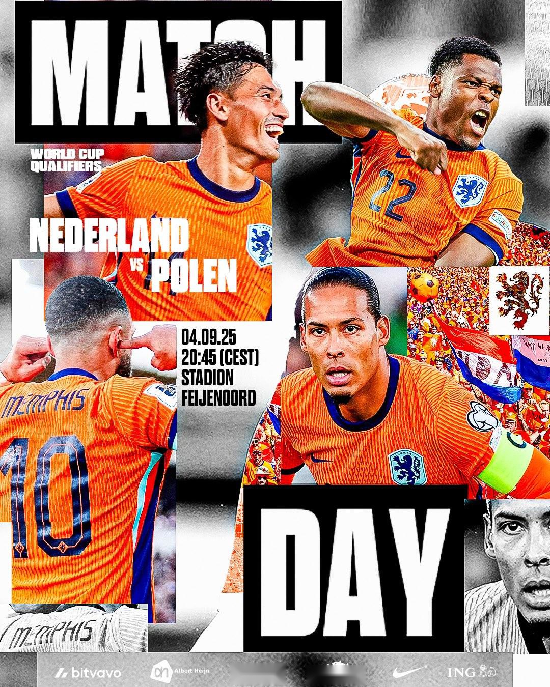 荷蘭波蘭世預(yù)賽預(yù)熱海報：范戴克等亮相